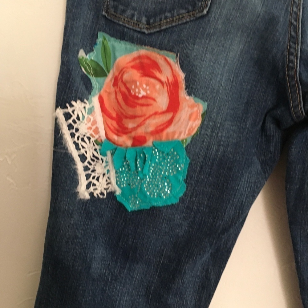 Upcycled Denim Capri Cuffed Pants Size 10 - Picture 9 of 16